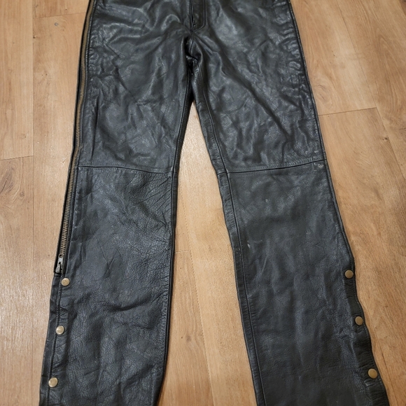 Black Leather Motorcycle Pants/ Chaps Bikers USA By Dream Apparel. 34 X 33 - Picture 3 of 11